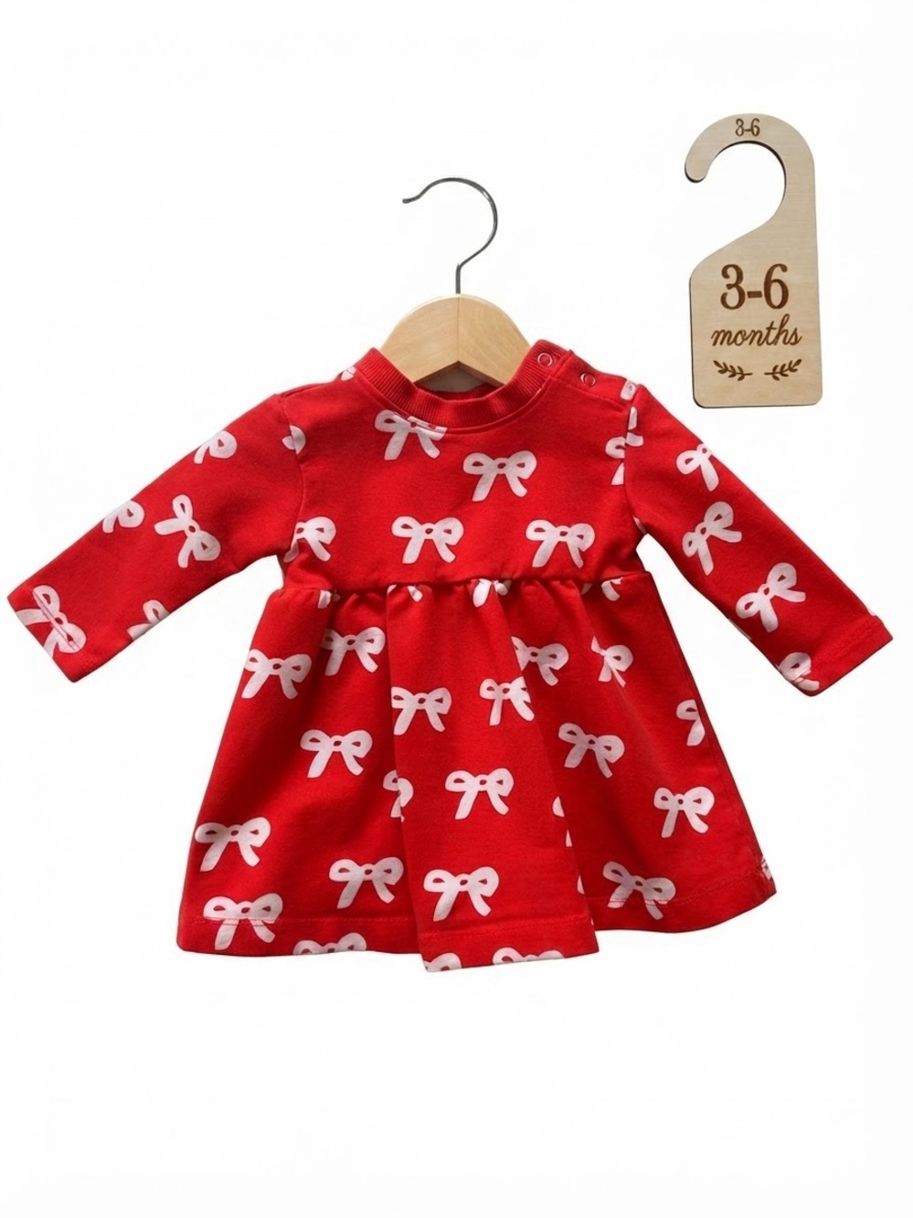 Hanna Andersson Baby Girls Red White Bow Print Sweatshirt Dress 3-6M